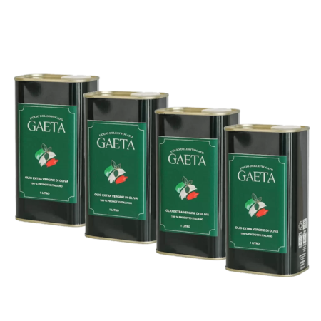 Olio extravergine di oliva 100% italiano, 4 latte da 1 litro, estratto a freddo, medio-intenso