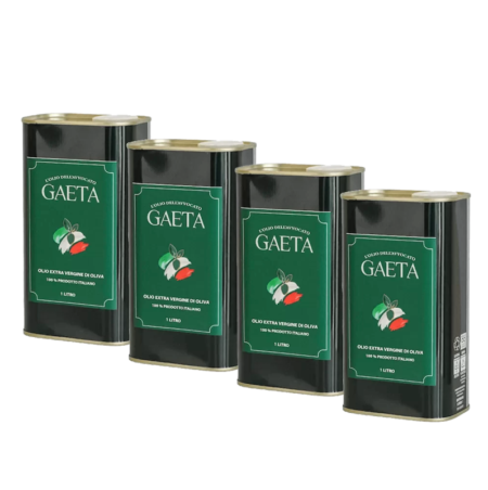 Olio extravergine di oliva 100% italiano, 4 latte da 1 litro, estratto a freddo, medio-intenso